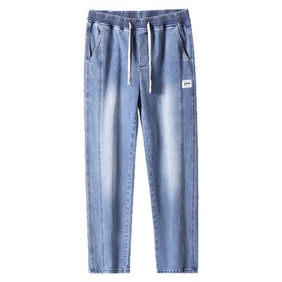 浅色美式阔腿弹力直筒男士牛仔裤
