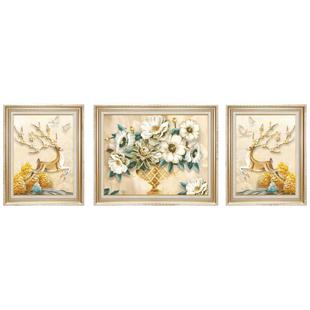 客厅装饰画欧式三联画美式玄关壁画奶油风正品油画沙发背景墙挂画