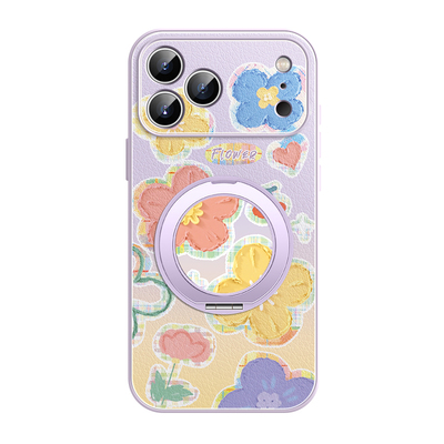 格纹花朵适用苹果17手机壳小羊皮