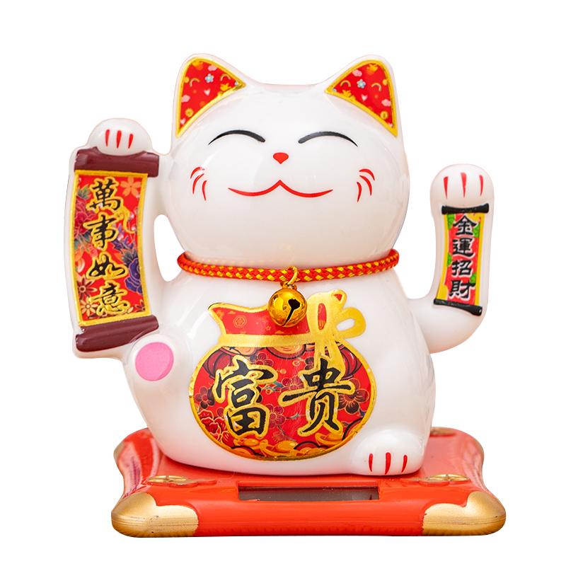 小号可爱摇手招手猫创意汽车工艺礼品小摆件太阳能供电日式招财猫