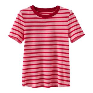 【到手129元】夏日多巴胺 学院风圆领短袖条纹棉T恤修身显瘦上衣