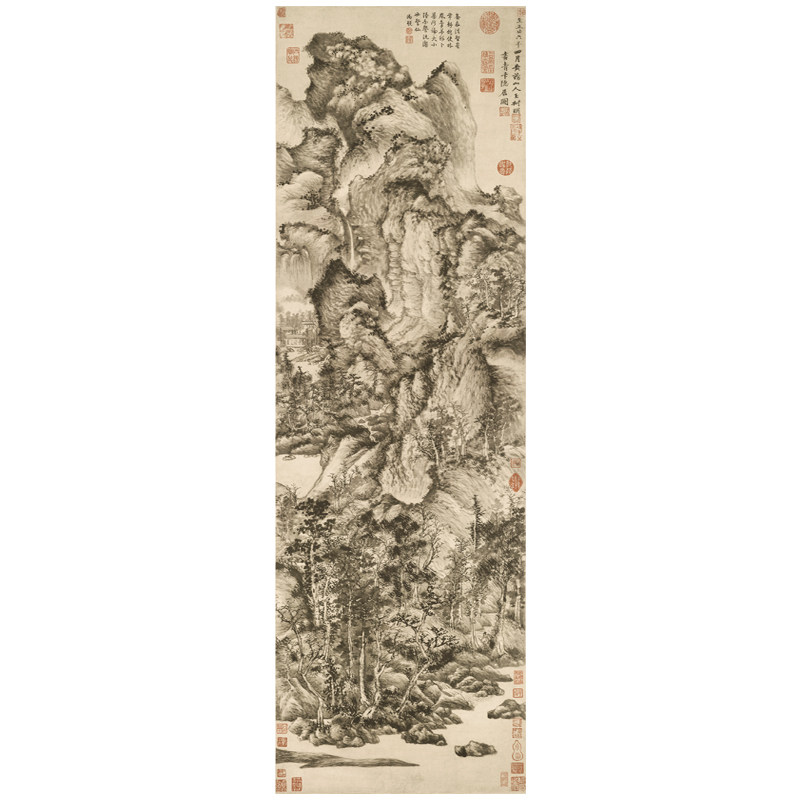 元 王蒙 青卞隐居图元代山水高清微喷复制临摹画稿仿古原大挂画