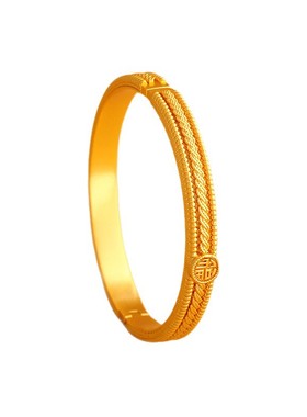 沙金福字卡扣链纹花边开口镯吉言实心拉丝国风富贵手饰轻奢送长辈