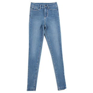 高弹力软糯仿牛仔裤女高腰紧身裤秋冬加厚四面弹九分修身小脚靴裤