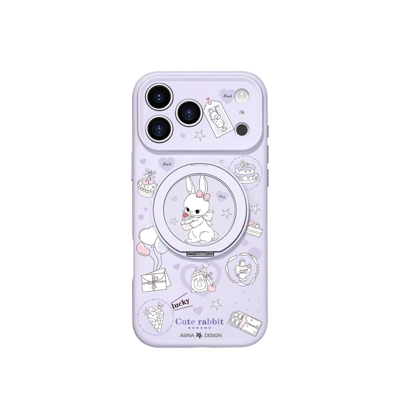 蛋糕萌兔适用iPhone17Promax手机壳新款苹果16Pro磁吸带支架套Bo3液态硅胶支点ip15高级感14可爱的13pm全包女