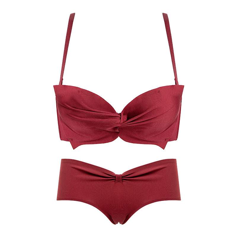 法国趣安芬文胸罩内衣女性感无肩带本命年蕾丝青年小胸聚拢无钢圈