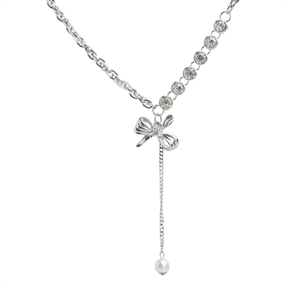 钛钢蝴蝶结流苏女轻奢小众项链