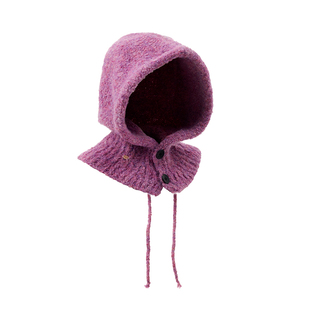 木槿紫~羊毛版！巴拉克拉针织帽围脖一体帽子保暖包头帽女冬百搭