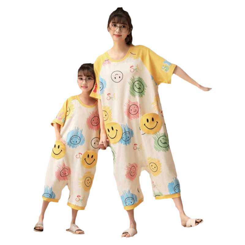 母女连体服睡衣夏季短袖纯棉空调装卡通女童小宝宝中大童亲子装薄