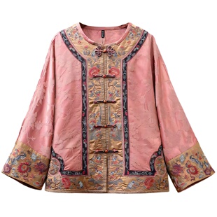 原创新中式国风重工复古撞色镶边刺绣气质圆领对襟太太服上衣女