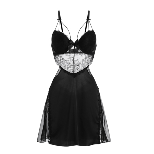 钢托聚拢带胸垫女性感睡衣冰丝吊带睡裙蕾丝镂空美背诱惑睡袍套装