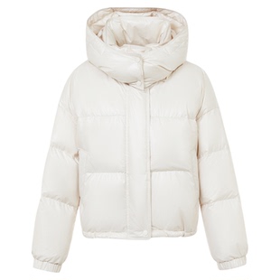 朗姿90白鹅绒宽松短款连帽羽绒服通勤风百搭外套女2025年冬季新款
