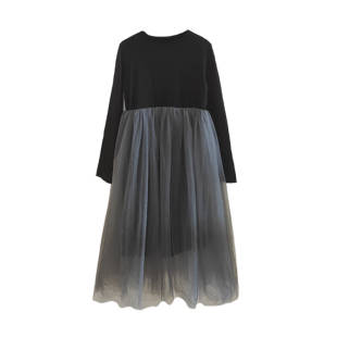 女童连衣裙秋2025春秋新款韩版高腰黑色打底长袖网纱公主裙蓬蓬裙