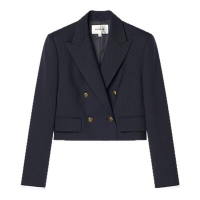 复古拼接截短西装套装