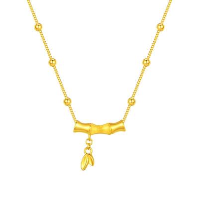 周大生竹节吊坠女款足金硬金竹韵清风项链挂坠送女朋友生日礼物