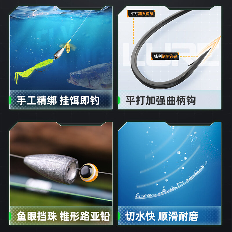 汉鼎路亚假饵德州钓组套装精绑全套假饵防挂底路亚饵瓜子亮片钓组