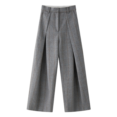 条纹羊毛双褶设计感毛呢西装裤