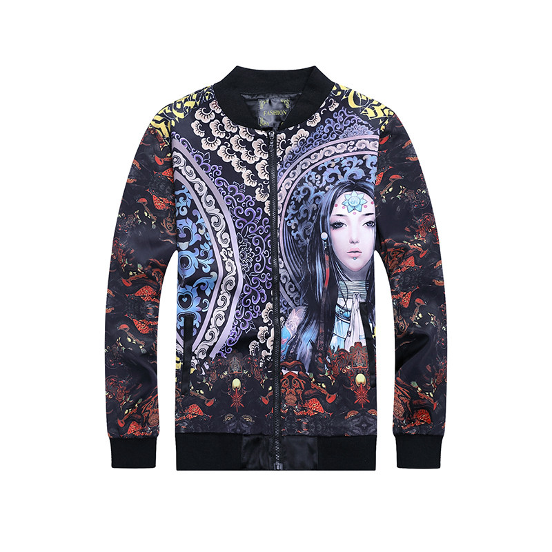 潮牌新款潮流外套男春秋宽松美女印花长袖飞行服夹克男大码棒球服