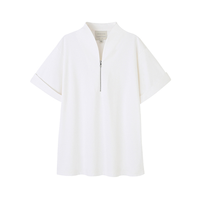 新中式禅意领上衣半拉链极简T恤