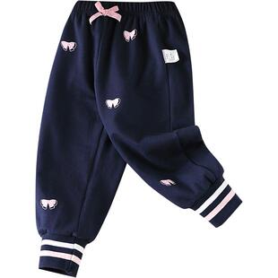 女童裤子春秋季蝴蝶结印花卫衣裤小儿童新款长裤宝宝运动裤束脚裤