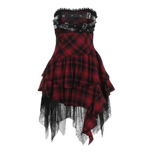 Wannathis万圣节服装黑红格子连衣裙亚文化打歌服辣妹亚比长裙子