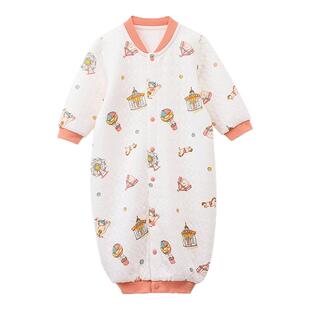 丽婴房婴儿秋冬连体衣宝宝保暖夹棉内衣新生儿哈衣天丝空气层爬服