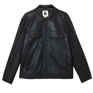 杰克琼斯男士外套2026年春季新款翻领PU皮衣夹克商务休闲上衣男装