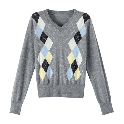 晚白弹力羊毛套头针织衫