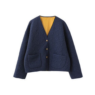 麻霖2026春装新品柔软刺绣绗棉立体浮雕肌理感面里撞色薄棉衣外套