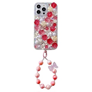 Rhinestone Full Diamond Flower Pearl Phone Case For iPhone 17 16 15 14 13 Pro Max Glitter Cover