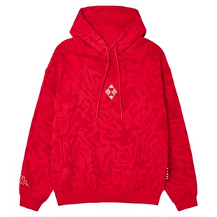 Kappa卡帕背靠背马年2026新年款女红色套头运动连帽卫衣帽衫复古