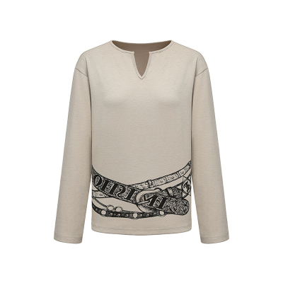 oinimi 手绘叠穿腰带印花轻松旅人TEE 复古骑士废土V领合身上衣