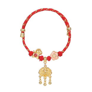 马年本命年儿童手链手串手饰新年红色平安扣手绳女童宝宝红绳脚链