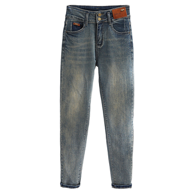 大码小脚裤女牛仔裤春秋弹力长裤