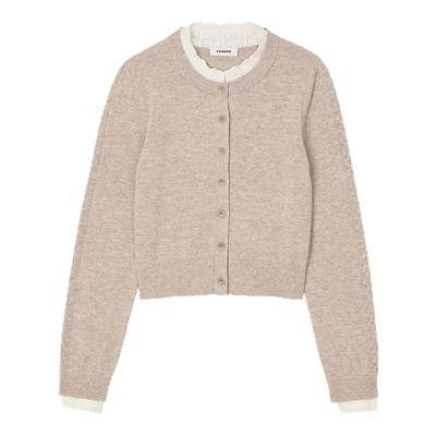 SANDRO2025秋冬新款女装法式简约甜美花边领撞色圆领针织开衫