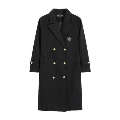 花千猪原创 崎野高大衣 校供感jk制服中长黑色风衣翻领呢大衣外套