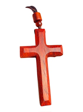 红花梨木十字架手工项链