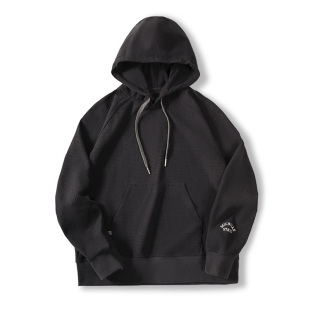 马登工装美式复古玉米粒刺绣连帽卫衣绒感百搭纯色套头衫上衣男春