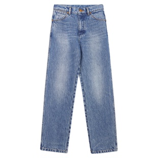 THESOONG/意大利弹纯棉九分烟管加厚洗水中腰无弹蓝色牛仔裤7569