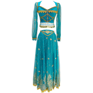 印度舞演出服茉莉公主服装西域舞姬敦煌舞表演出服长袖大摆裙套装