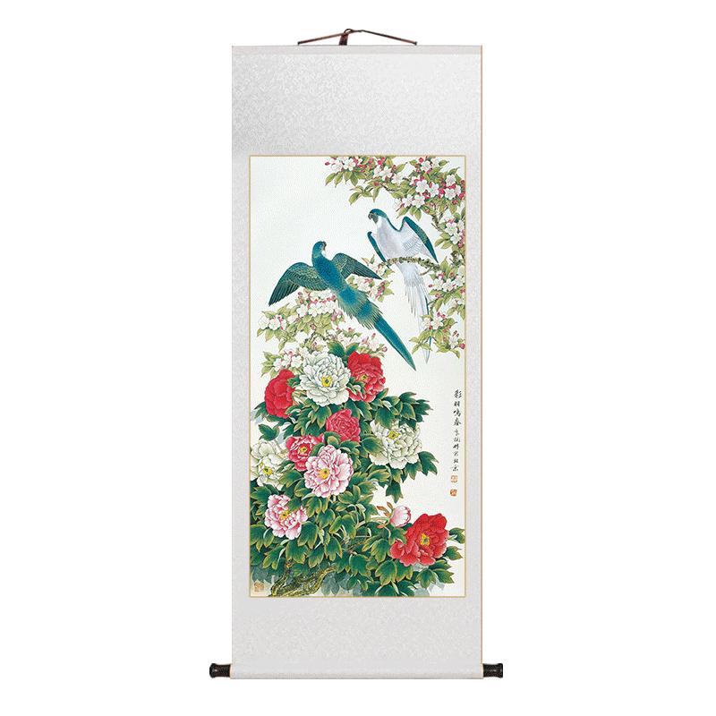 左西新中式卷轴挂画颜伯龙花鸟图