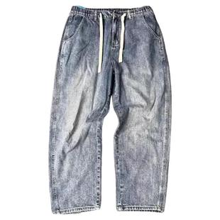 美式复古牛仔裤男潮牌宽松胖子加肥加大码春秋季直筒休闲阔腿长裤