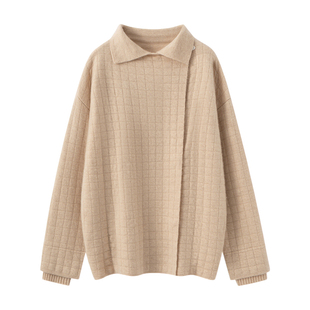 翻领空气层羊绒开衫女秋冬加厚保暖毛衣外套宽松休闲羊毛针织上衣