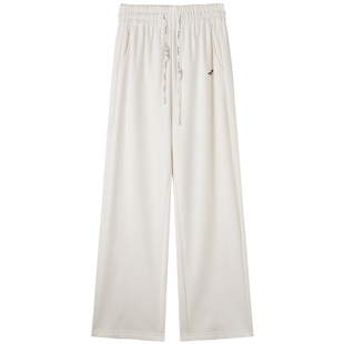 U/TI白色松弛运动感裤腿裤女百搭简约及地休闲裤尤缇时尚秋季新款