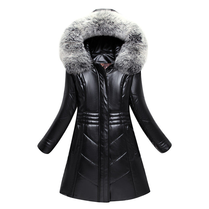 真皮羽绒服女中长款中老年女装皮衣加肥加大码妈妈冬装毛领厚外套