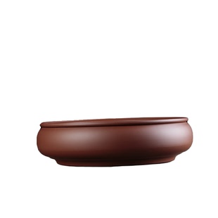 家用圆形鼓形紫砂茶盘 精品潮州工夫茶具复古铜钱 简约朱泥小茶船