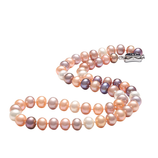 珍世缘S925银淡水珍珠项链女强光彩色糖果混彩链扁圆锁骨链送妈妈