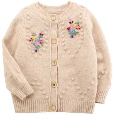 康赛妮手工绣花儿童纯山羊绒开衫