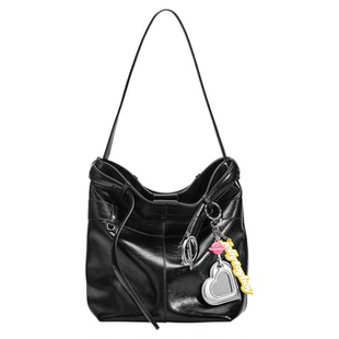 JTB腰带水桶包.新款大容量通勤包小众休闲菜篮子黑色单肩斜挎女包