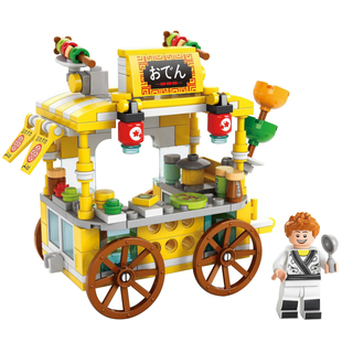 中国积木街景系列儿童益智拼装餐车男孩拼插城市房子模型拼图玩具